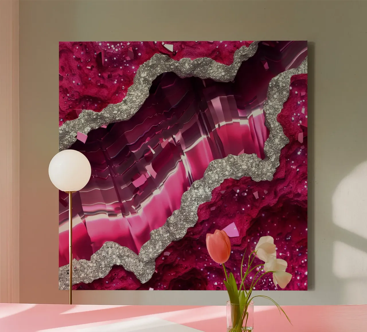 Glam Magenta Agate Texture canvas with Floater frame by Gemstone Textures