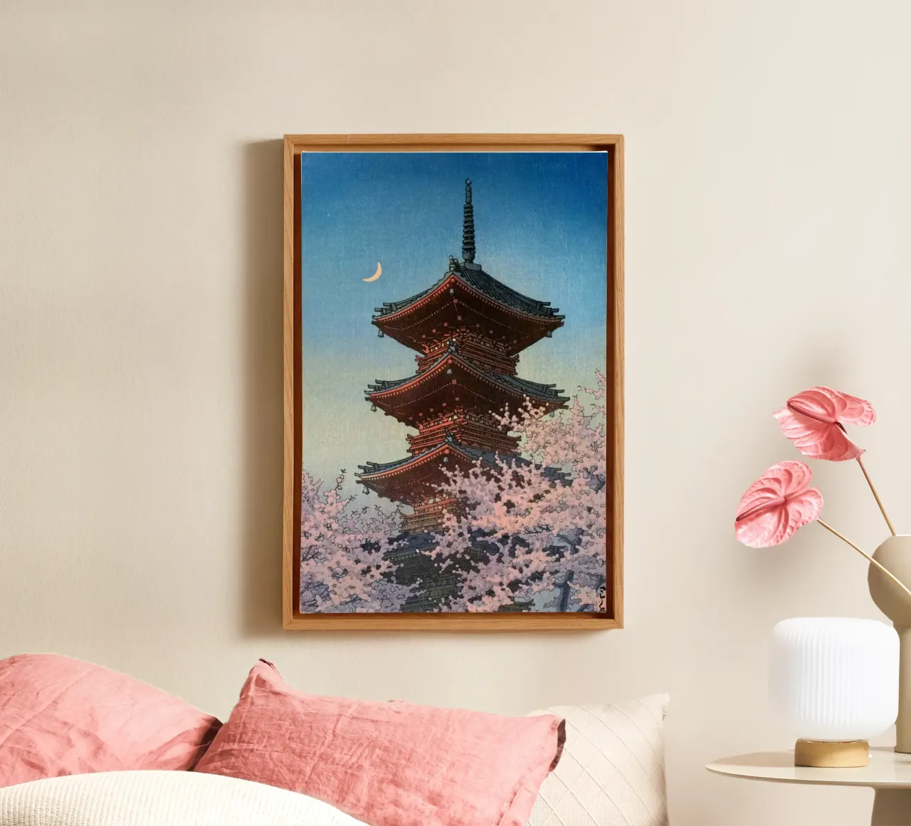 Ukiyo-e: Spring Evening at Toshogu Shrine, Ueno by Hasui canvas with Floater frame by Aesthetic Muse