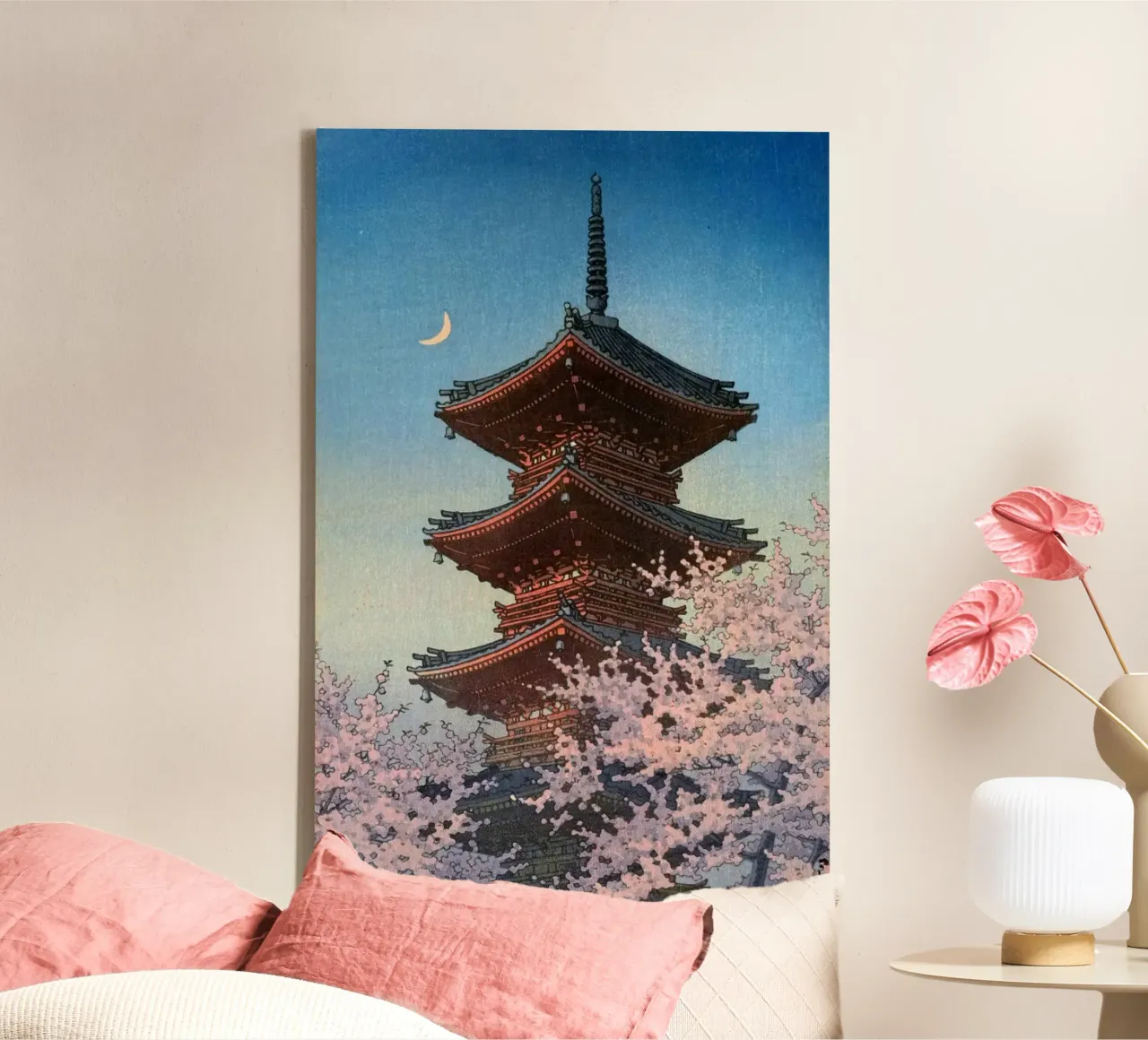Ukiyo-e: Spring Evening at Toshogu Shrine, Ueno by Hasui canvas with Floater frame by Aesthetic Muse