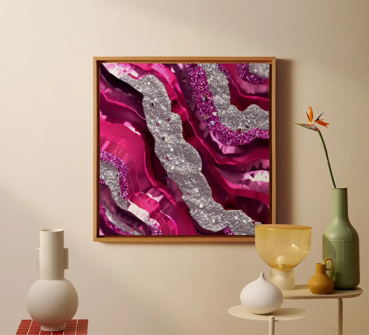 Glam Magenta Agate Texture canvas with Floater frame by Gemstone Textures