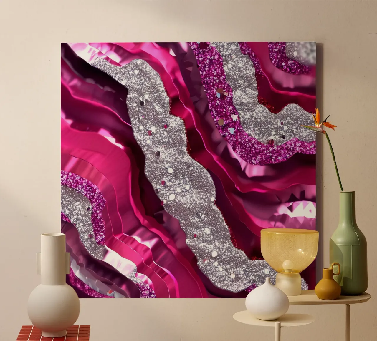 Glam Magenta Agate Texture canvas with Floater frame by Gemstone Textures