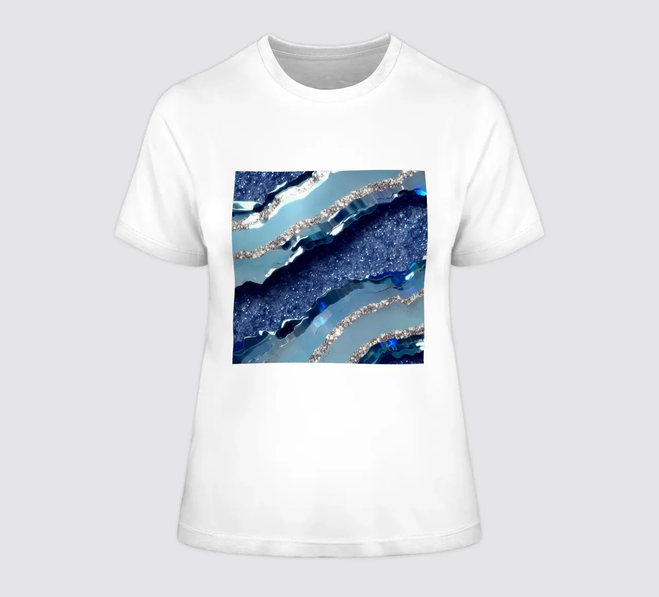 Glam Blue Agate Texture women's fitted t-shirt by Gemstone Textures