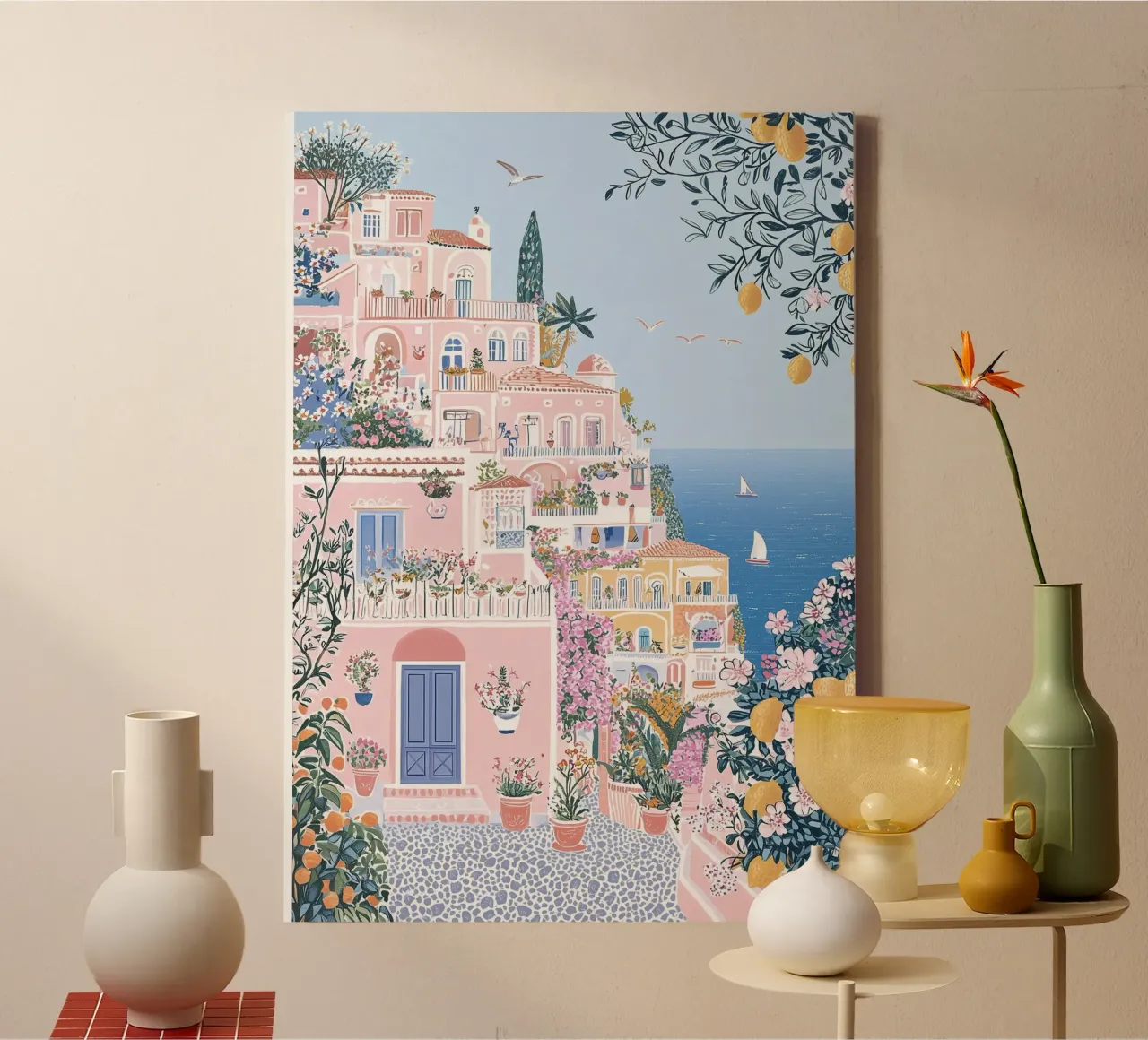 Positano Amalfi Coast, Italian art, La Dolce Vita tela con Cornice a cassetta da Gaia