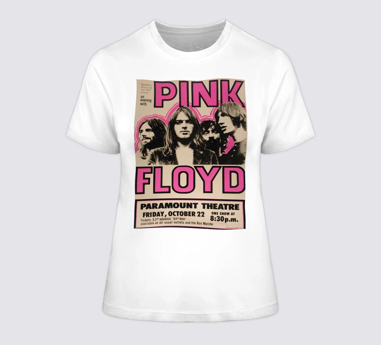 Vintage Pink Floyd Oct 22 Concert Rock Music Print t-shirt ajusté pour femmes de SoundStudio