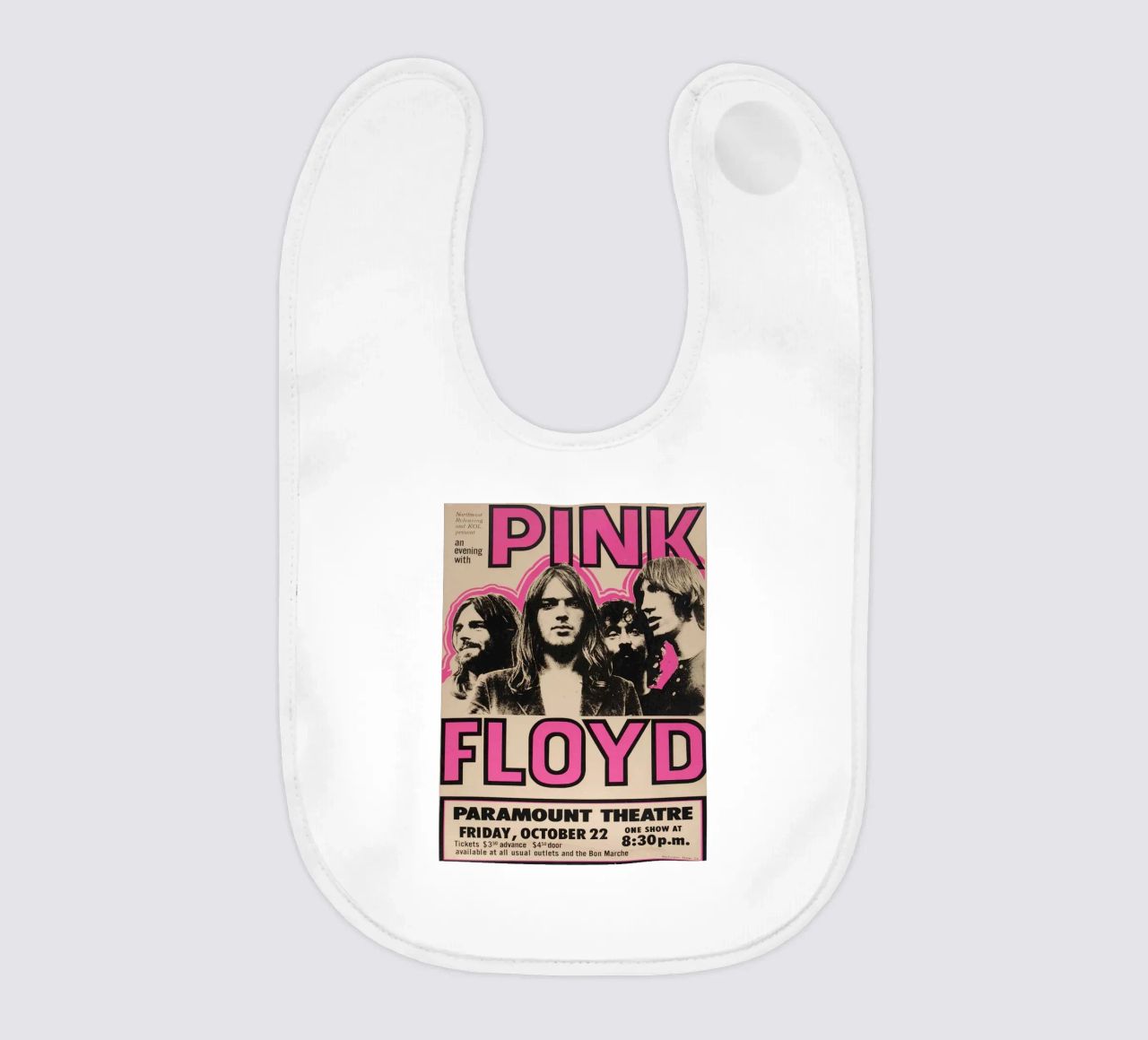 Vintage Pink Floyd Oct 22 Concert Rock Music Print bavoir de SoundStudio