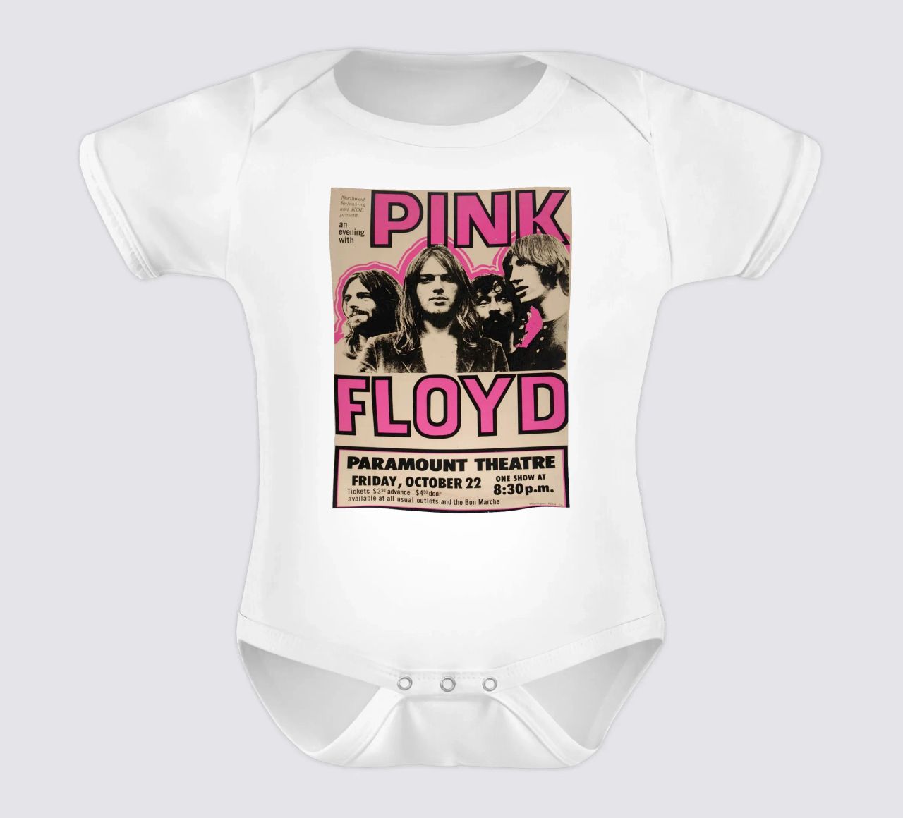 Vintage Pink Floyd Oct 22 Concert Rock Music Print body bébé de SoundStudio