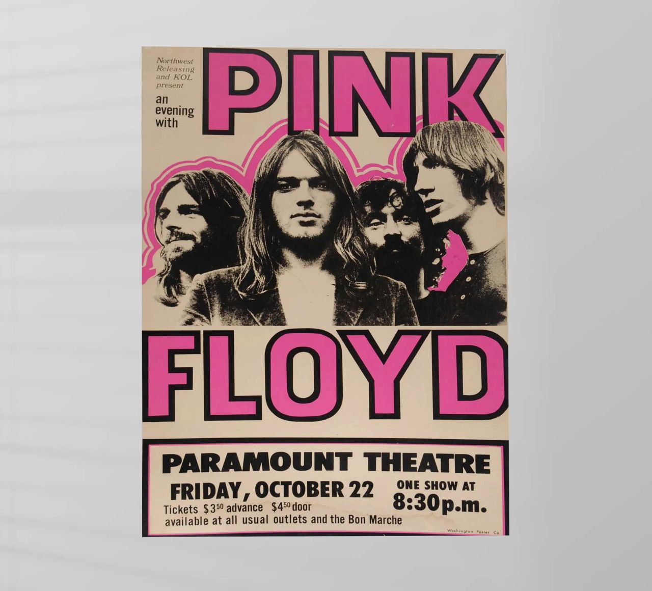 Vintage Pink Floyd Oct 22 Concert Rock Music Print film rétro-éclairé de SoundStudio