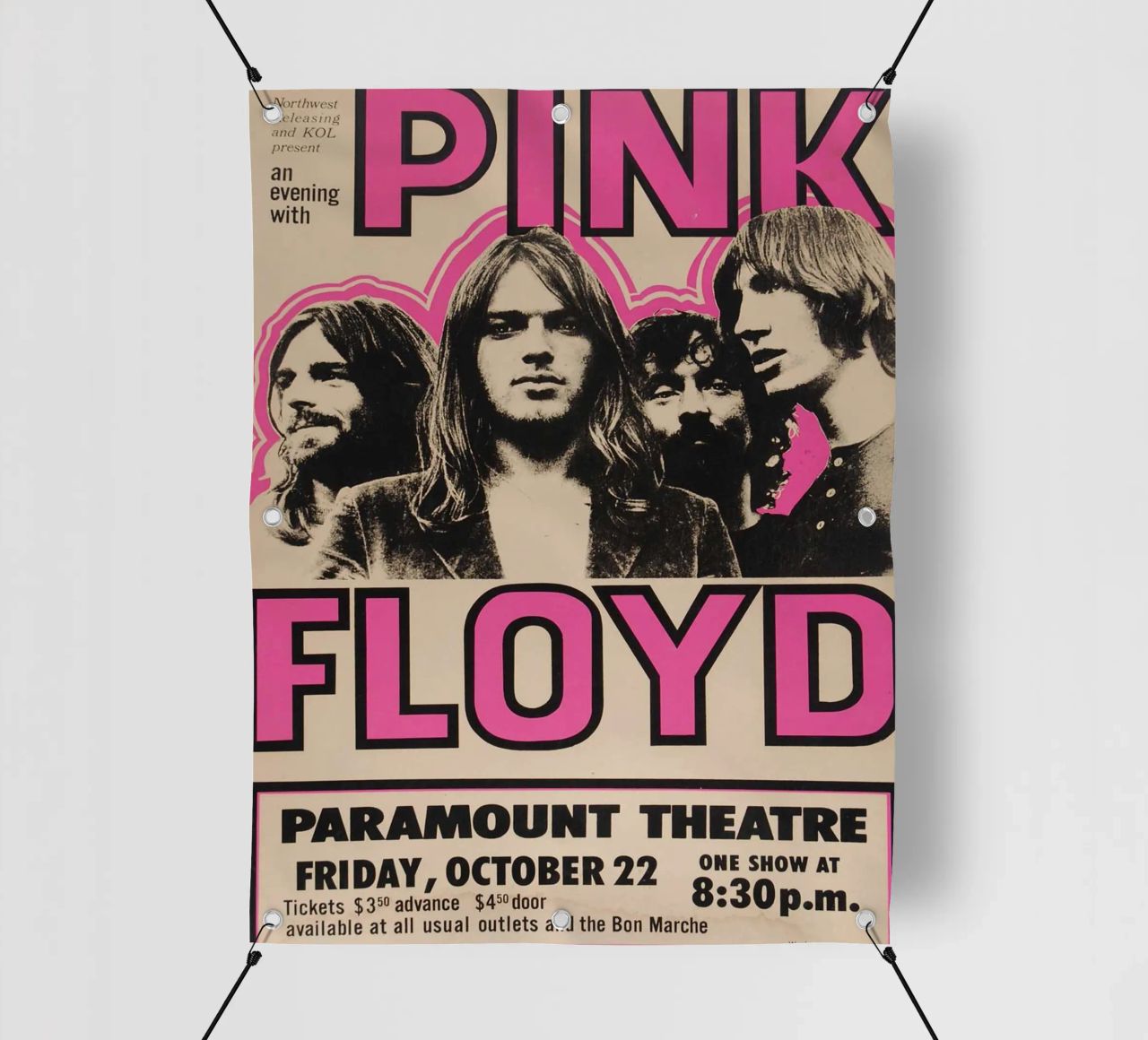 Vintage Pink Floyd Oct 22 Concert Rock Music Print bâche pvc de SoundStudio