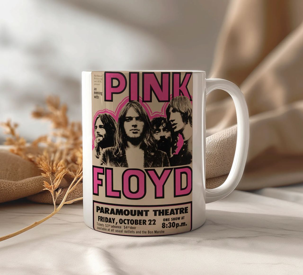 Vintage Pink Floyd Oct 22 Concert Rock Music Print mug en céramique de SoundStudio
