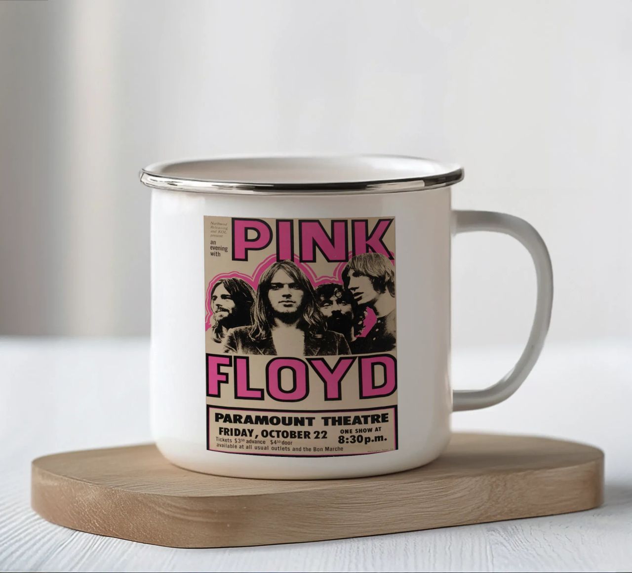 Vintage Pink Floyd Oct 22 Concert Rock Music Print mug en émail de SoundStudio