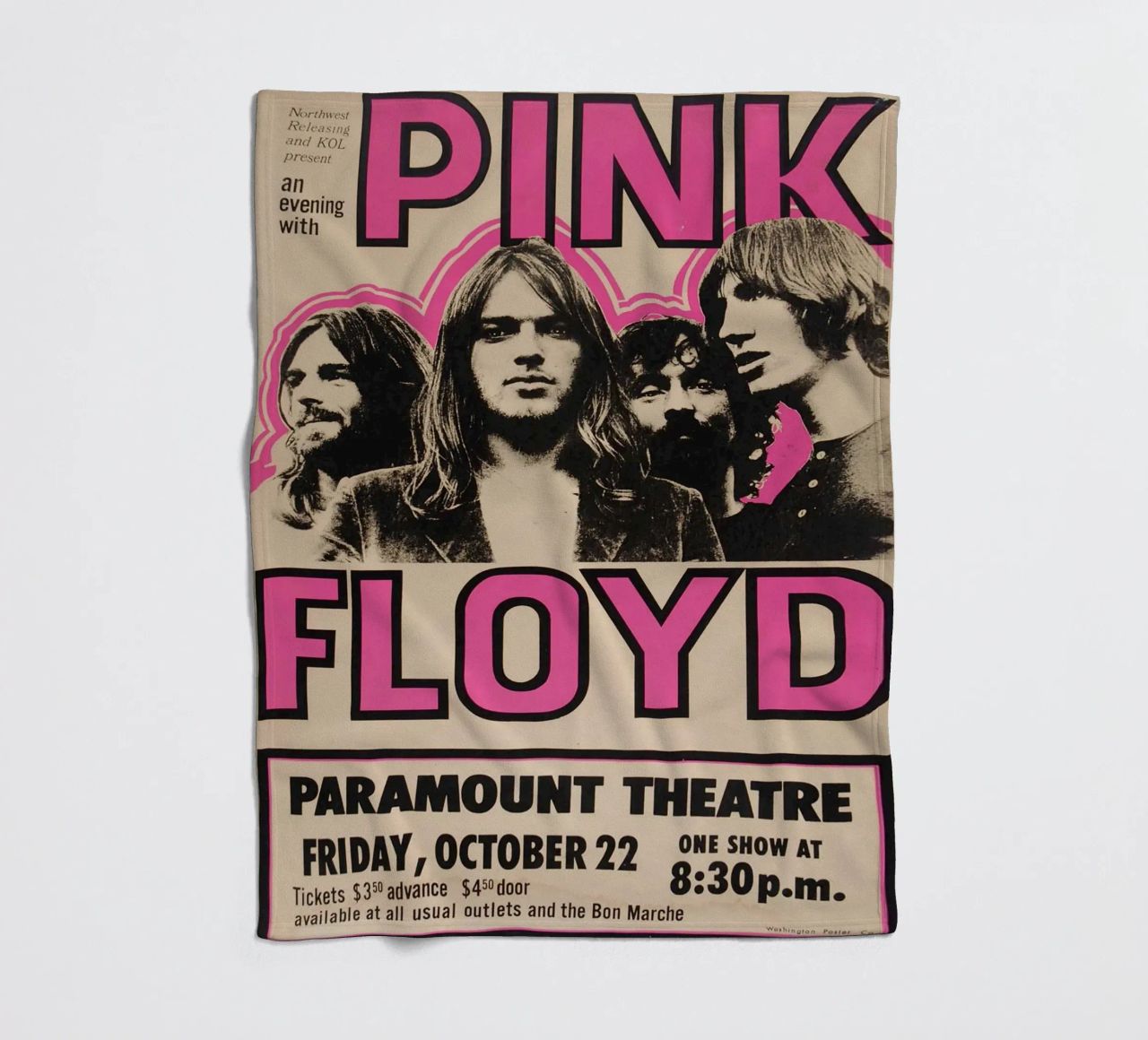 Vintage Pink Floyd Oct 22 Concert Rock Music Print plaid polaire de SoundStudio