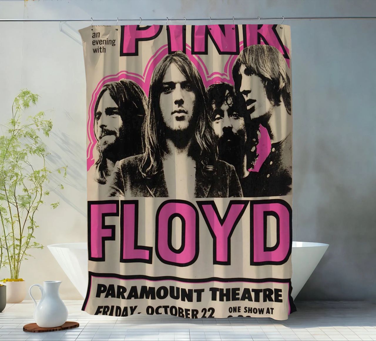 Vintage Pink Floyd Oct 22 Concert Rock Music Print rideau de douche de SoundStudio