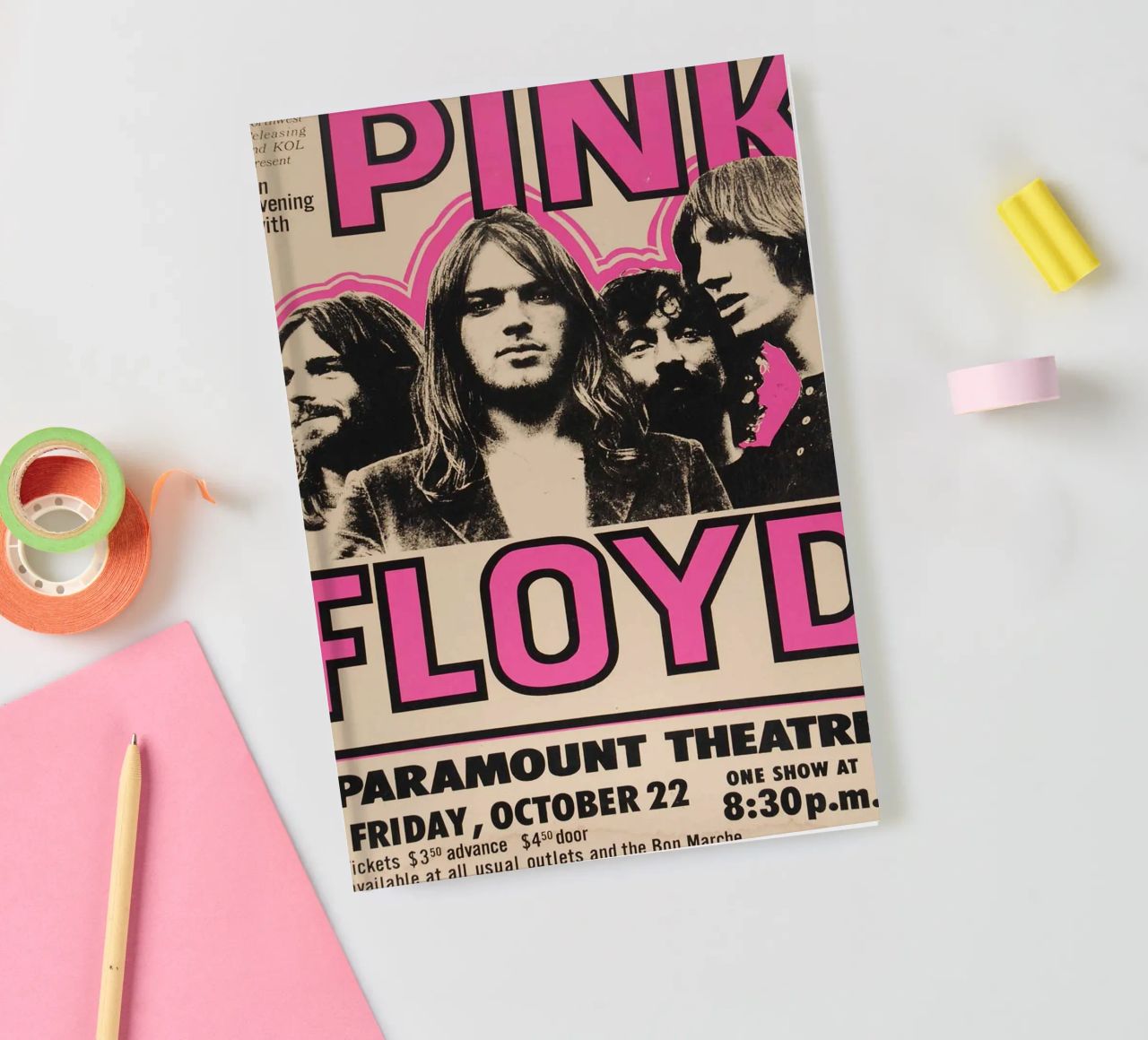Vintage Pink Floyd Oct 22 Concert Rock Music Print carnet de notes de SoundStudio