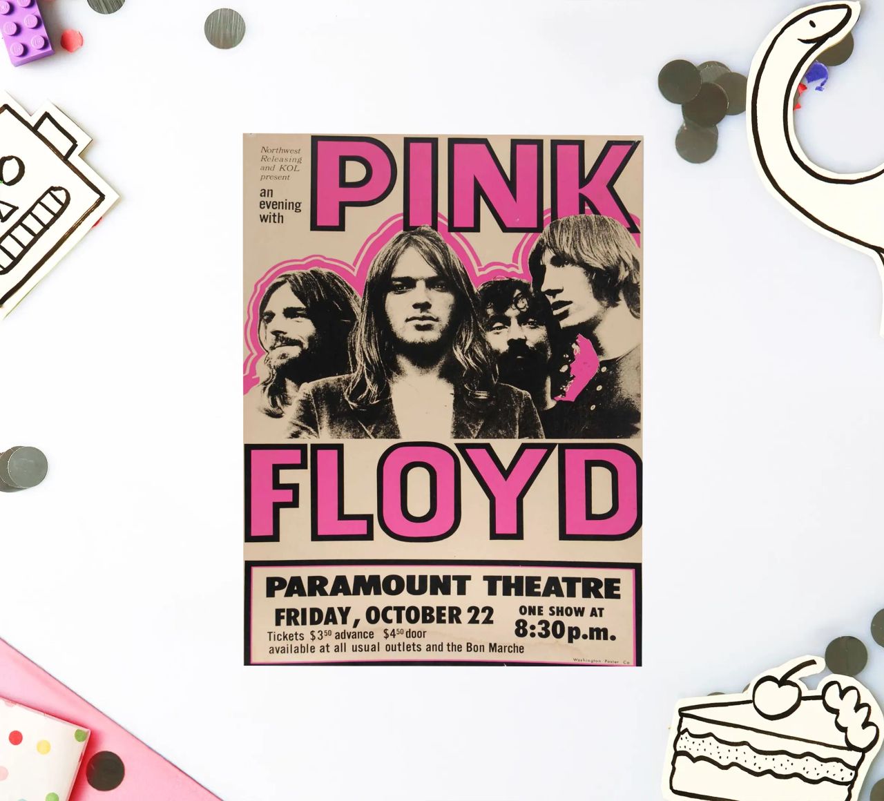 Vintage Pink Floyd Oct 22 Concert Rock Music Print autocollant de SoundStudio
