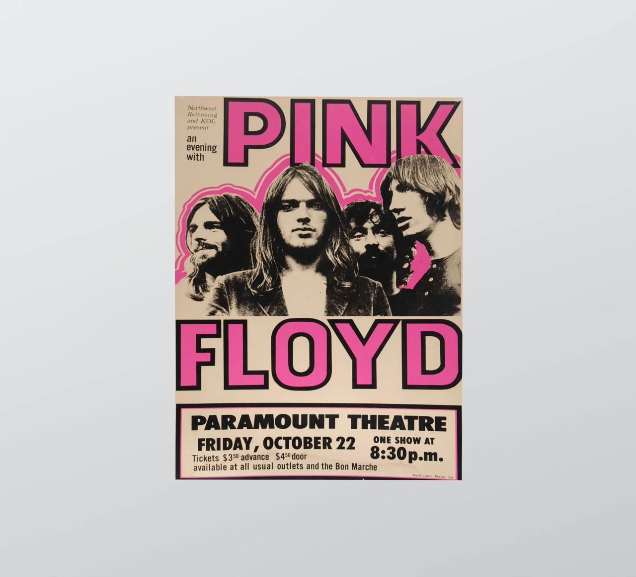 Vintage Pink Floyd Oct 22 Concert Rock Music Print autocollant de SoundStudio