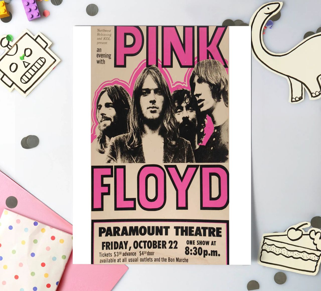 Vintage Pink Floyd Oct 22 Concert Rock Music Print planche autocollant de SoundStudio