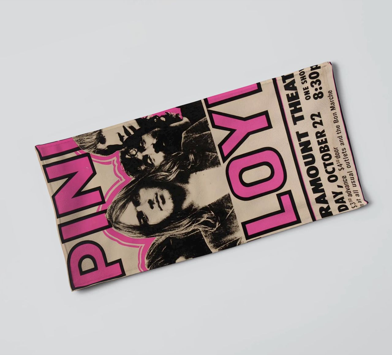 Vintage Pink Floyd Oct 22 Concert Rock Music Print serviette de bain de SoundStudio