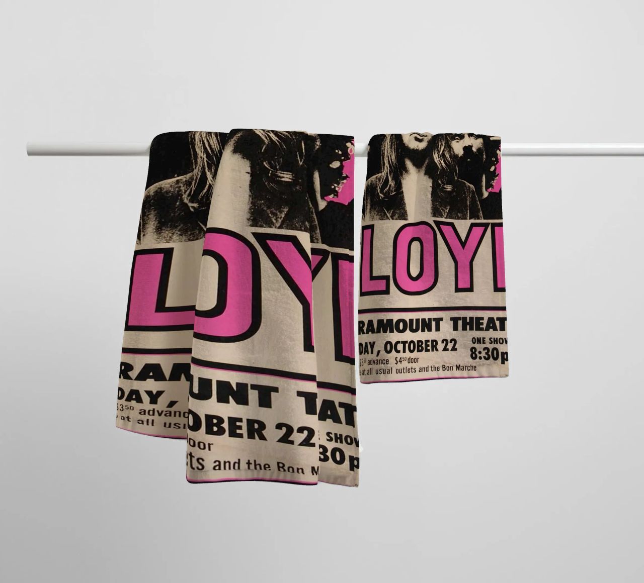 Vintage Pink Floyd Oct 22 Concert Rock Music Print serviette de bain de SoundStudio