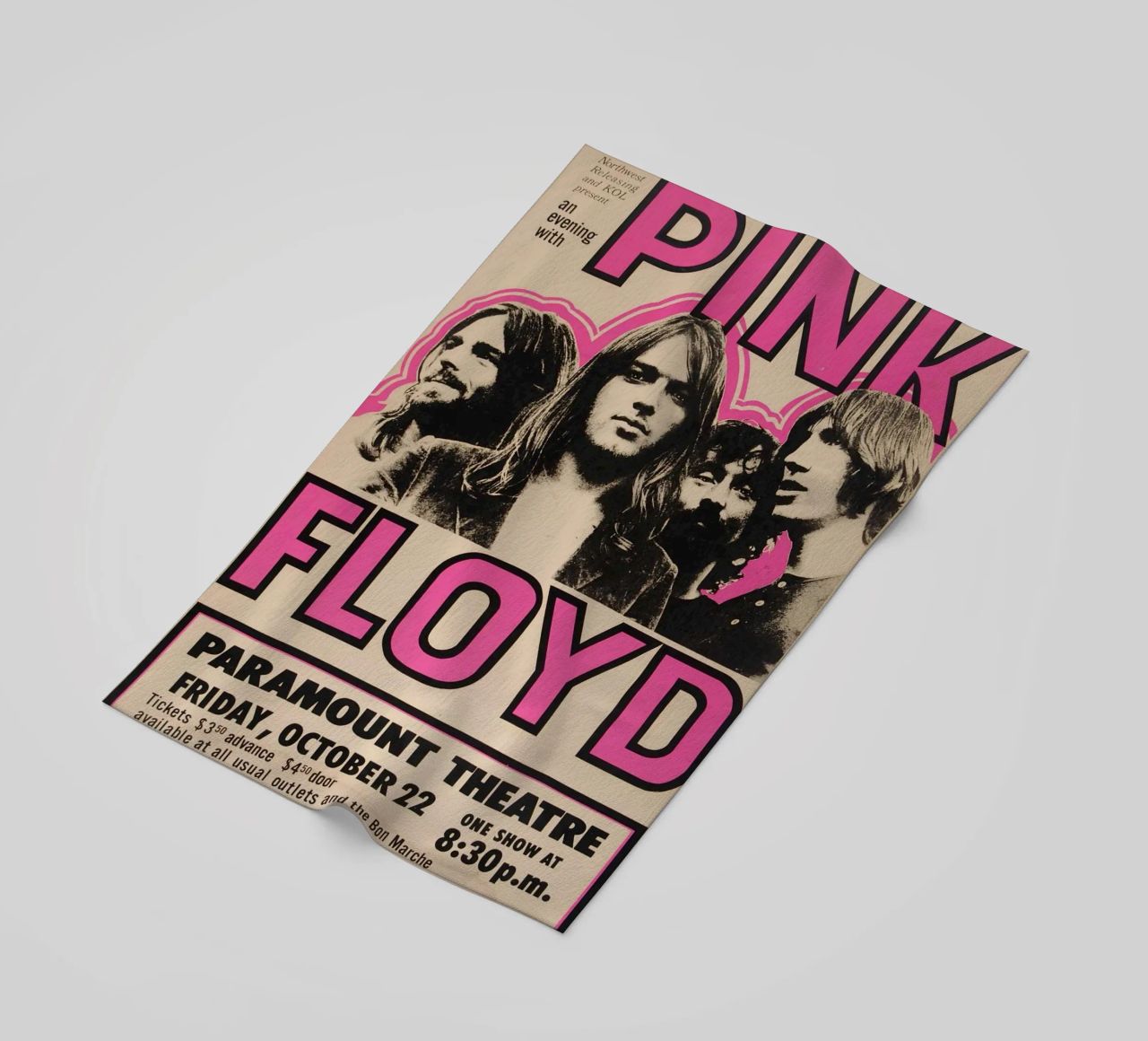 Vintage Pink Floyd Oct 22 Concert Rock Music Print serviette de plage de SoundStudio
