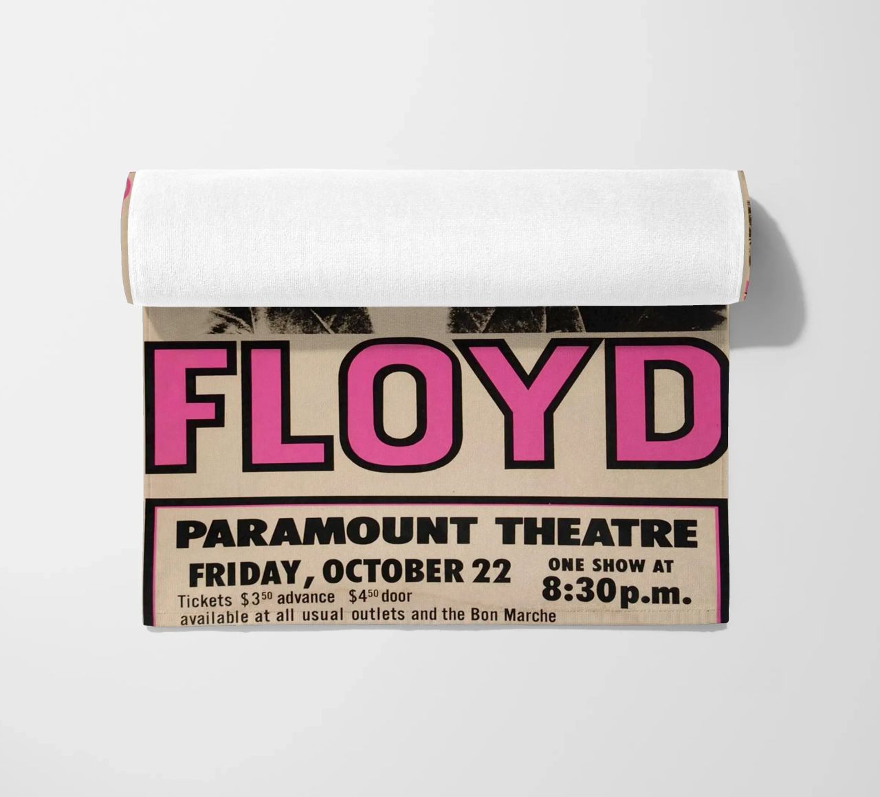 Vintage Pink Floyd Oct 22 Concert Rock Music Print serviette de plage de SoundStudio
