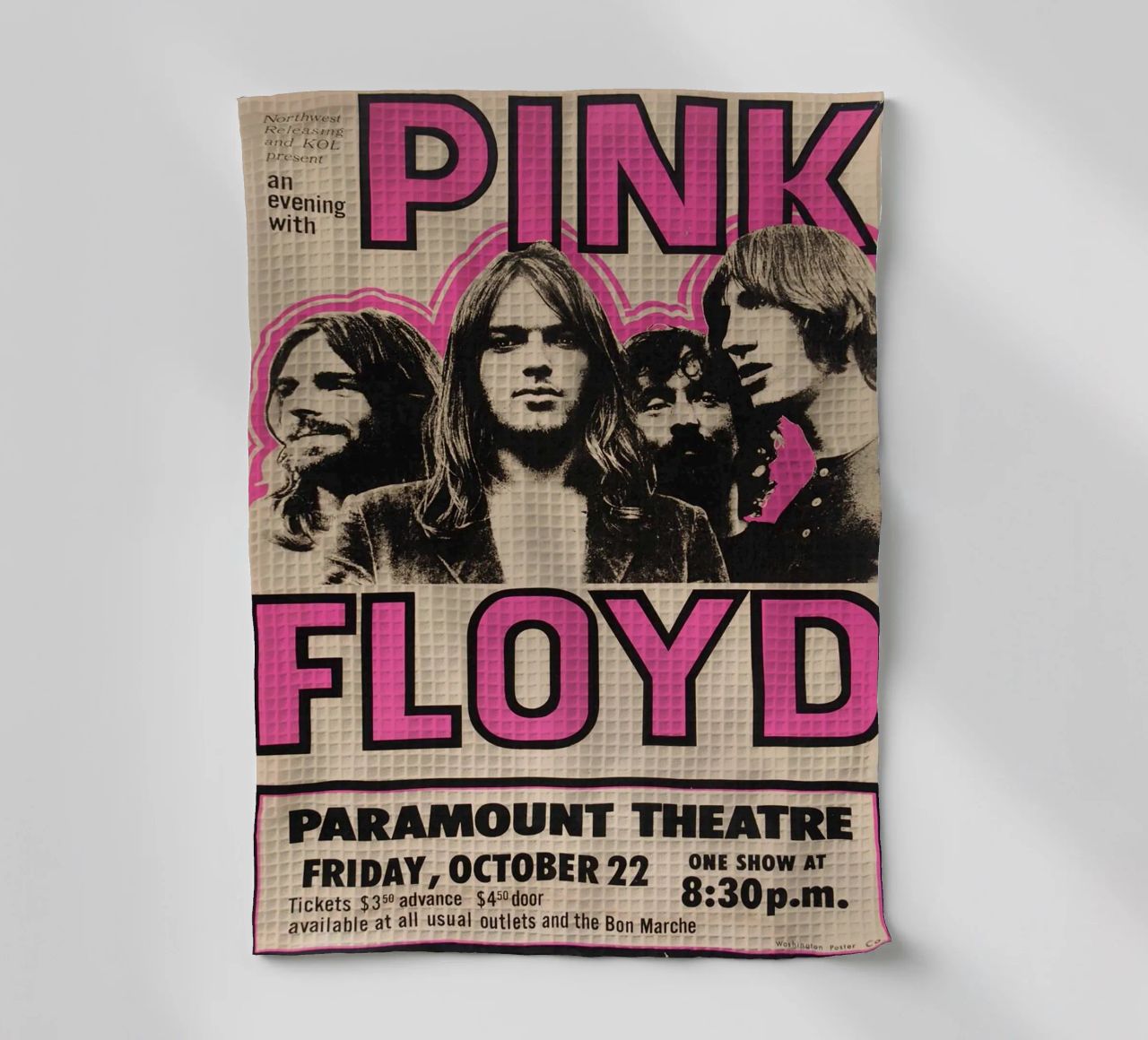 Vintage Pink Floyd Oct 22 Concert Rock Music Print torchon de SoundStudio