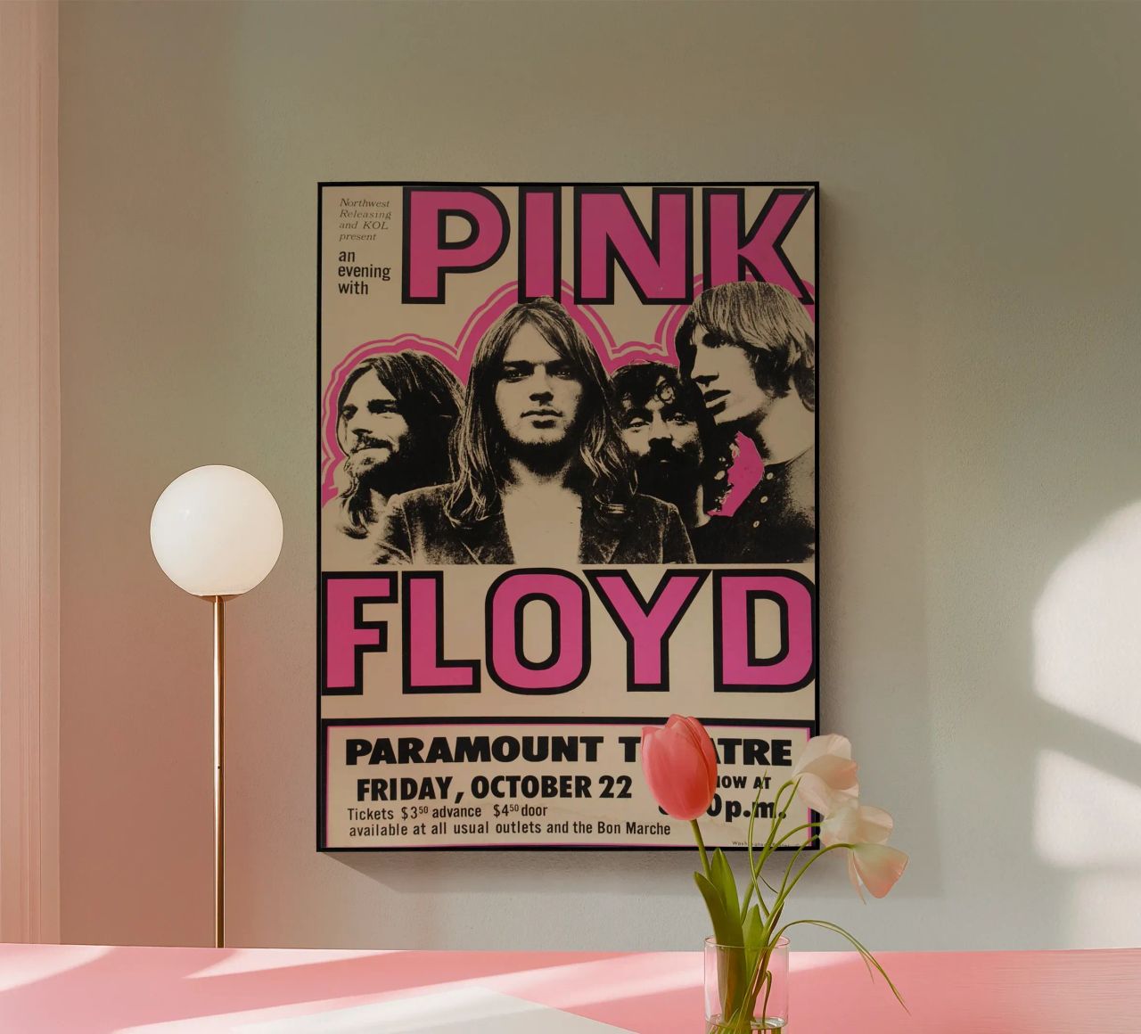 Vintage Pink Floyd Oct 22 Concert Rock Music Print plexiglas de SoundStudio