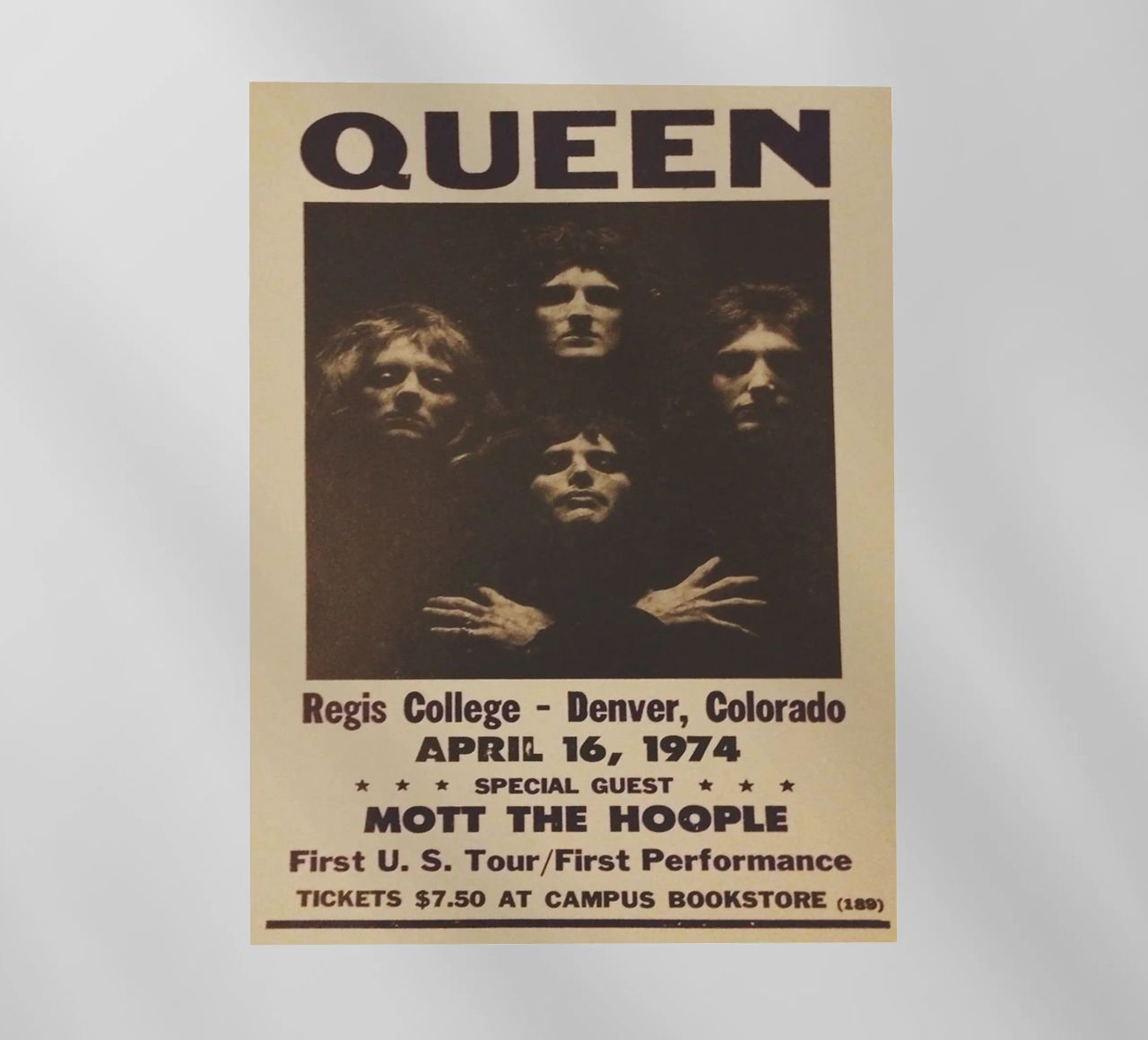 Vintage Queen Concert Poster 1974 Denver film rétro-éclairé de SoundStudio