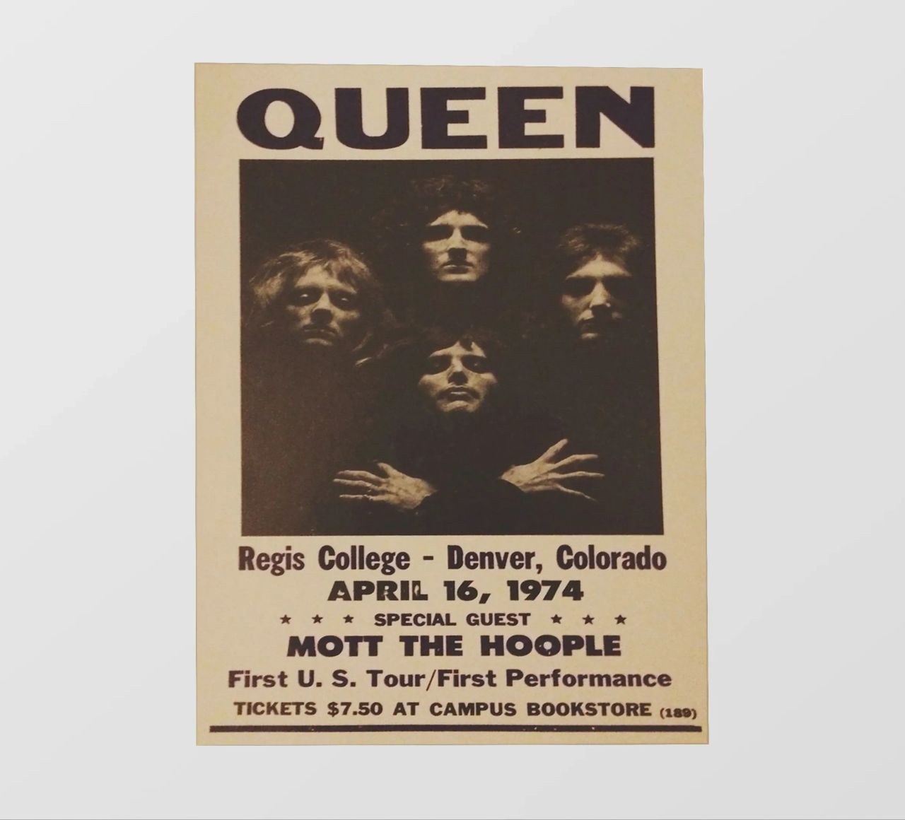 Vintage Queen Concert Poster 1974 Denver film rétro-éclairé de SoundStudio