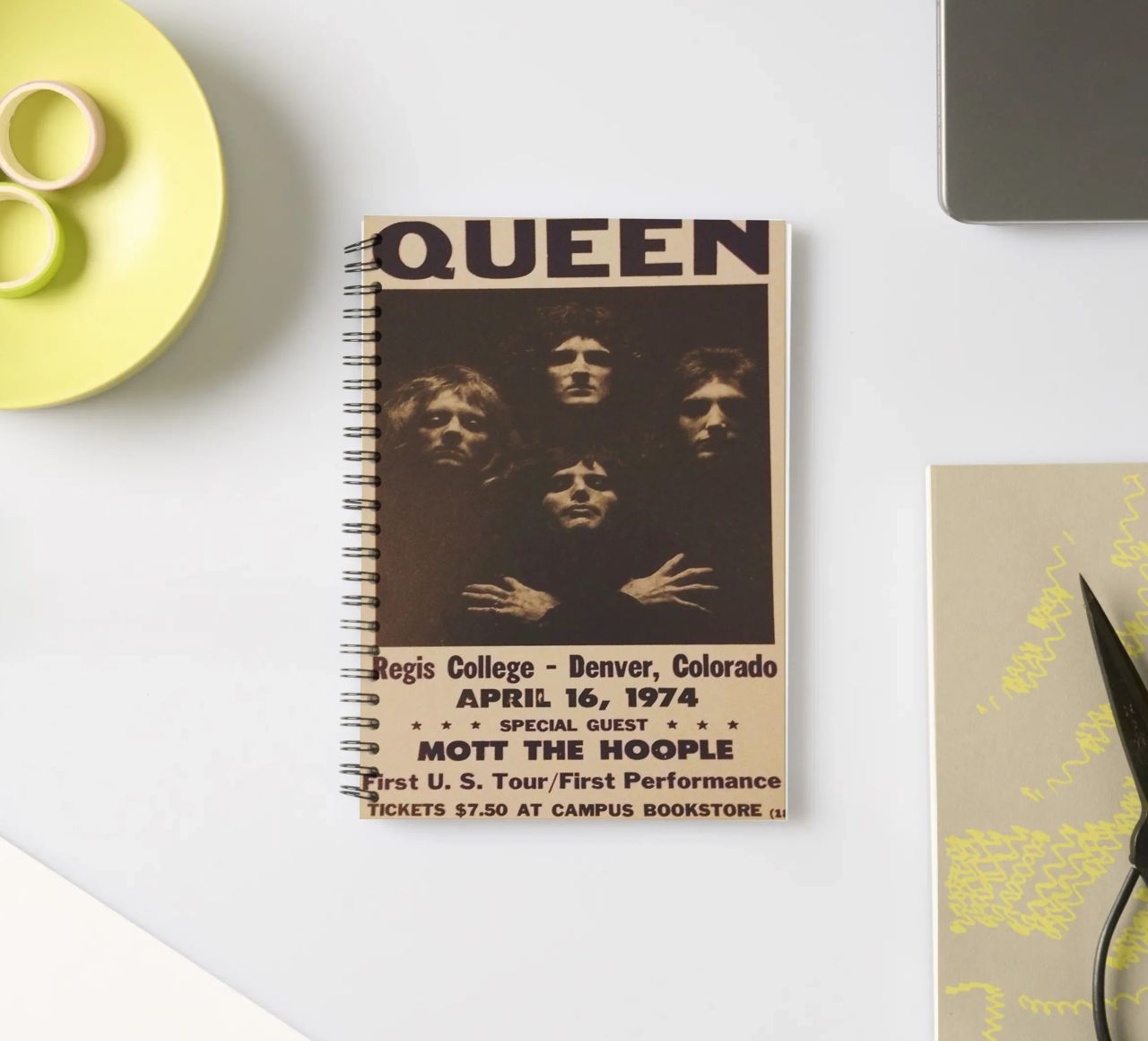 Vintage Queen Concert Poster 1974 Denver carnet à spirale de SoundStudio