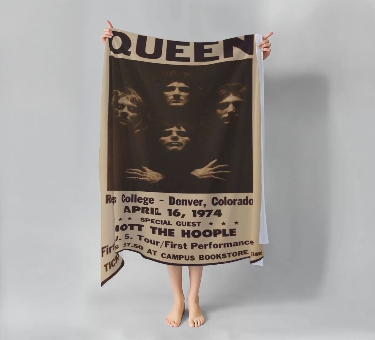 Vintage Queen Concert Poster 1974 Denver serviette de plage de SoundStudio