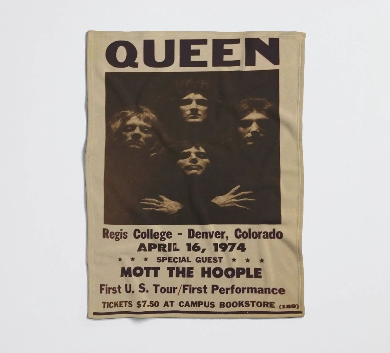 Vintage Queen Concert Poster 1974 Denver plaid polaire de SoundStudio
