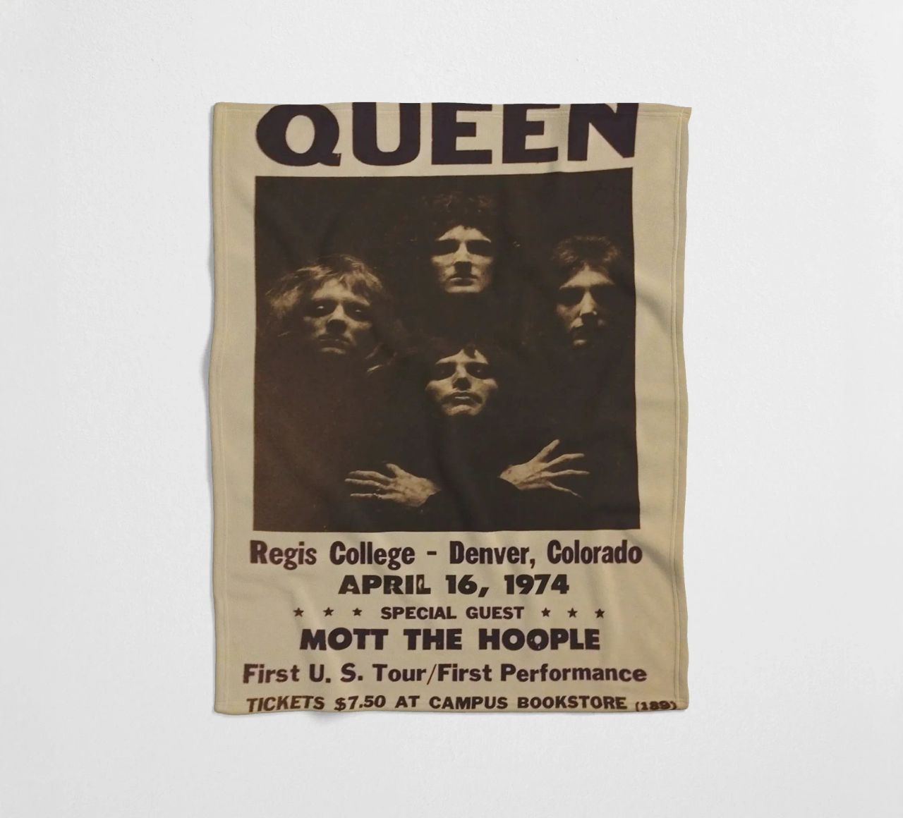 Vintage Queen Concert Poster 1974 Denver plaid polaire de SoundStudio