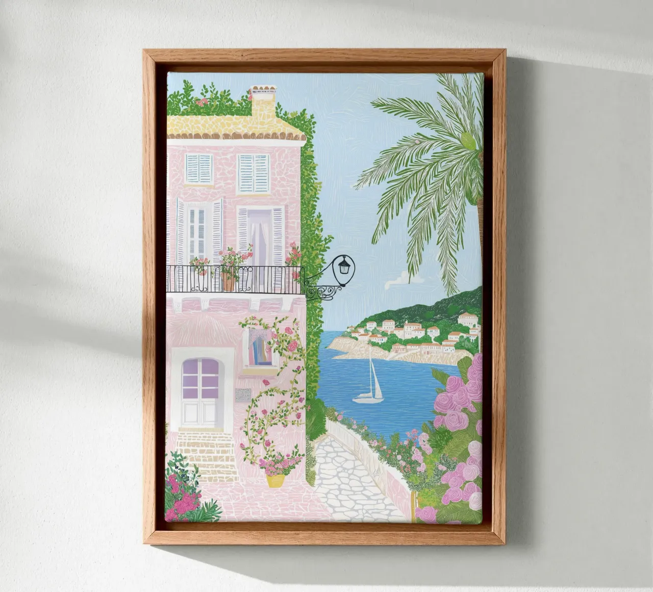 Italiaanse kustkunst, Villa Print Comomeer, La dolce Vita canvas met Baklijst van Gaia