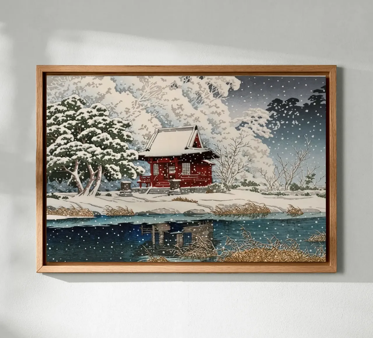 Ukiyo-e: paesaggio, Neve all'ingresso del santuario Benten, Hasui tela con Cornice a cassetta da Aesthetic Muse
