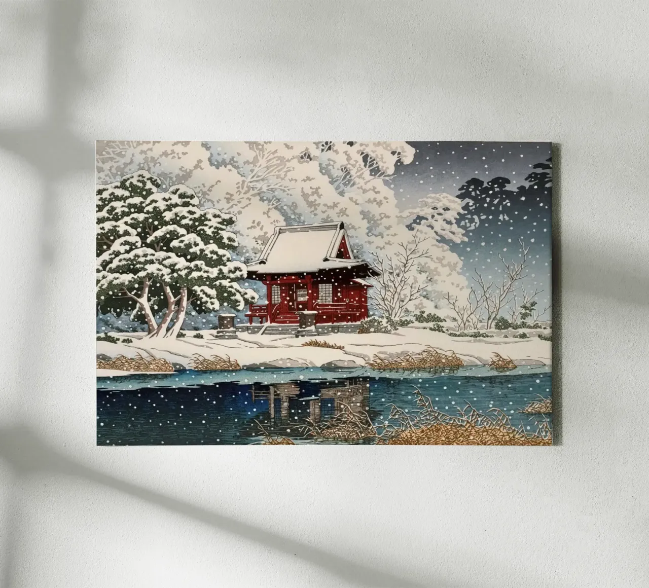 Ukiyo-e: paesaggio, Neve all'ingresso del santuario Benten, Hasui tela con Cornice a cassetta da Aesthetic Muse