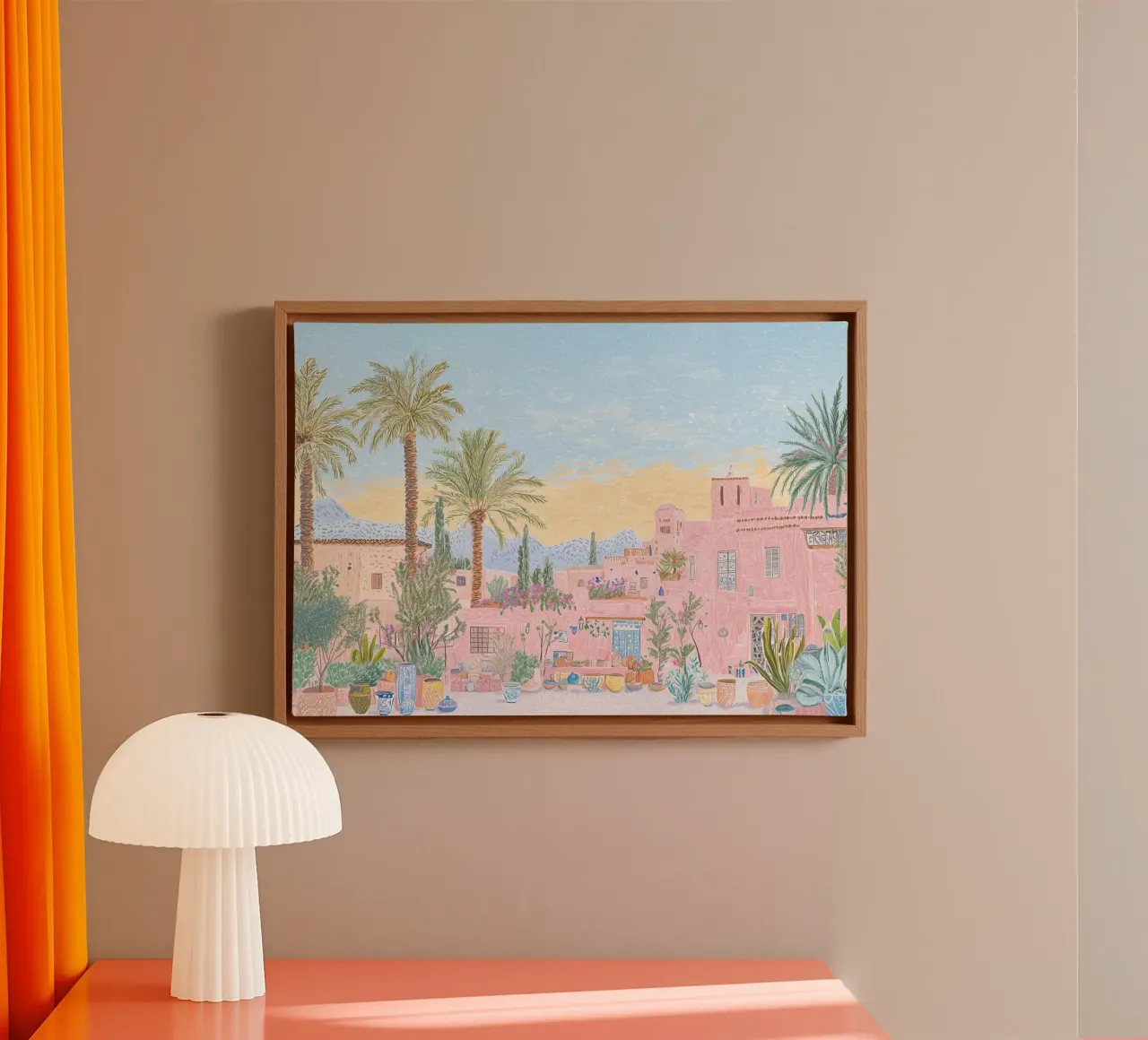 Marokko Print, Afrika Reisposter, Zonsondergang Print canvas met Baklijst van Gaia