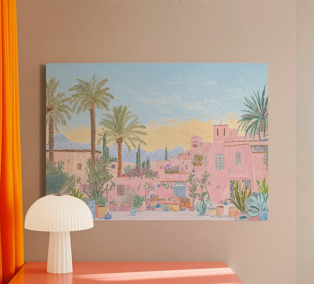 Marokko Print, Afrika Reisposter, Zonsondergang Print canvas met Baklijst van Gaia