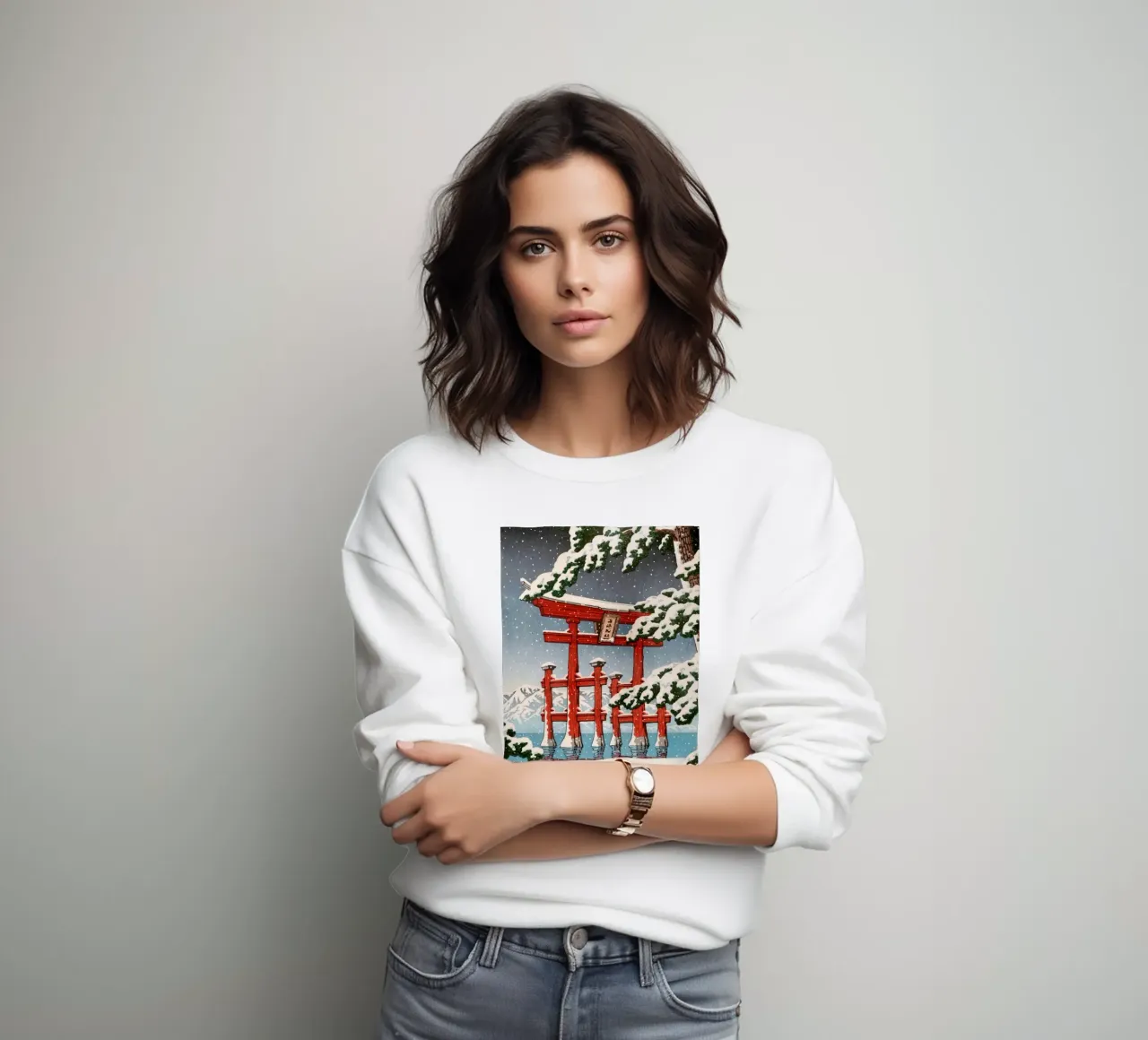 Ukiyo-e: Japanese landscape, Miyajima in Snow, Hasui sweatshirt by Aesthetic Muse