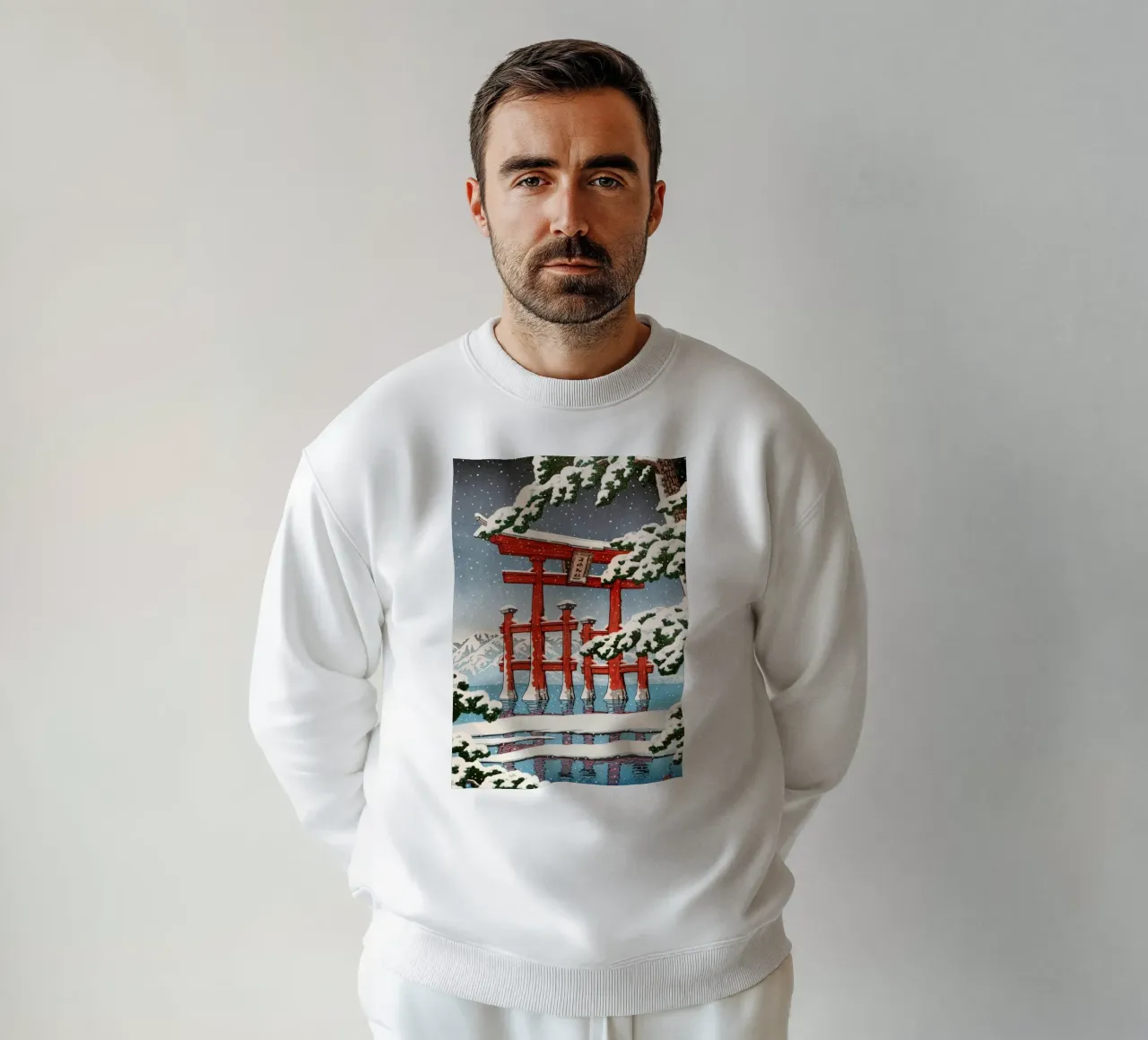 Ukiyo-e: Japanese landscape, Miyajima in Snow, Hasui sweatshirt by Aesthetic Muse