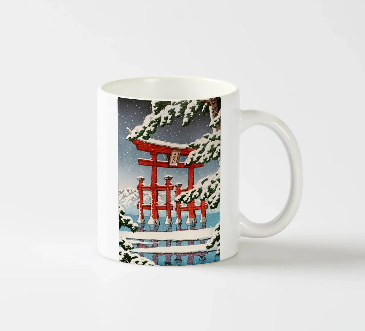 Ukiyo-e: Paesaggio giapponese, Miyajima innevata, Hasui tazza in ceramica da Aesthetic Muse