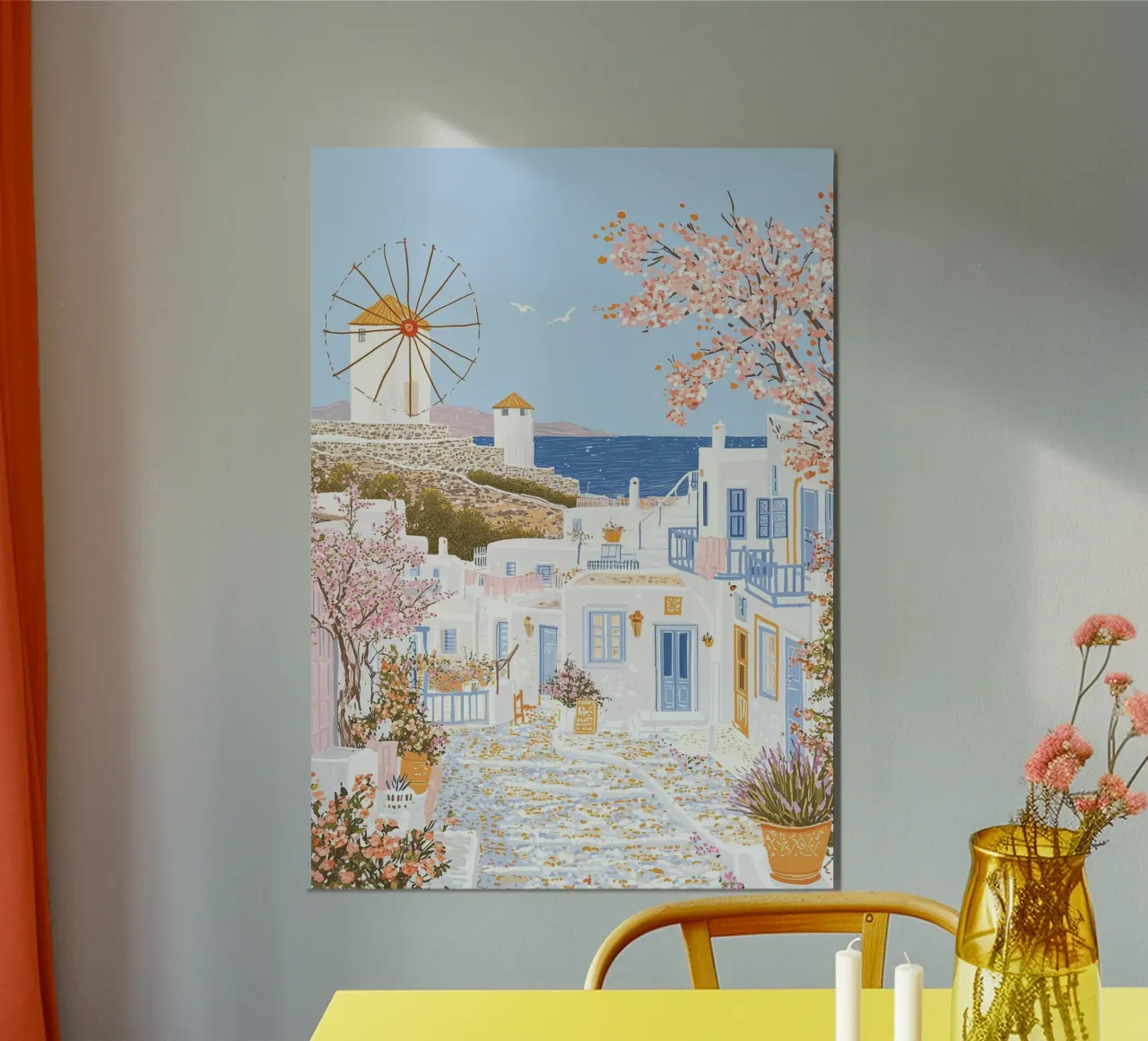 Poster Mykonos Grecia, Mercato dei fiori, Isole greche poster con telaio in alluminio da Gaia