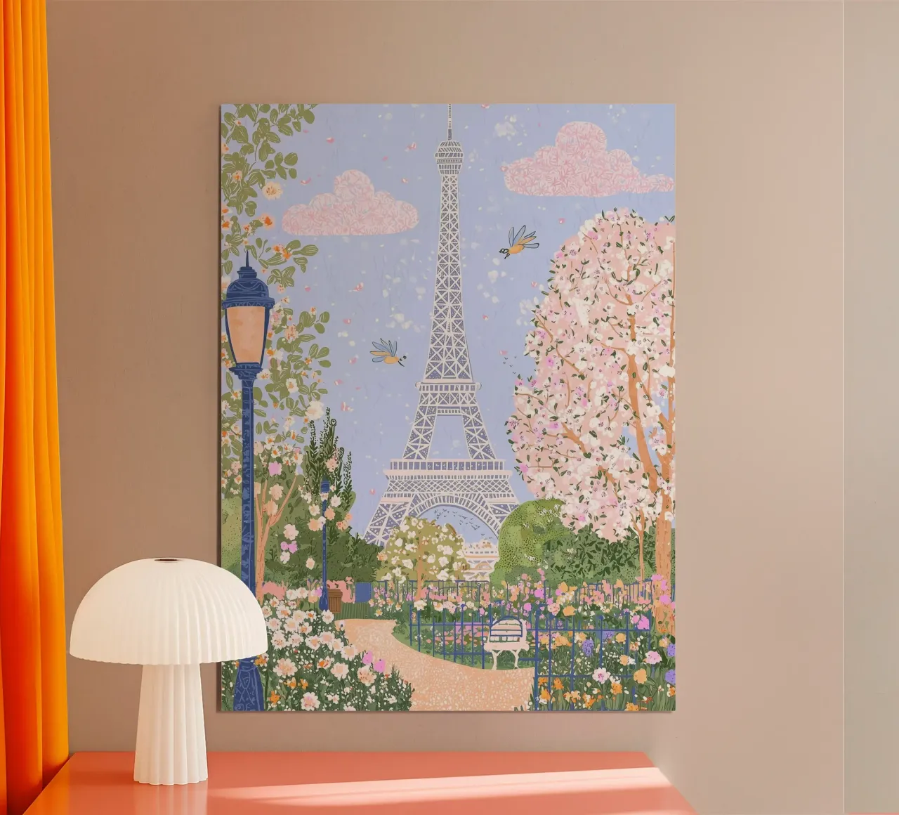 Poster di Parigi, Poster di viaggio di Parigi, Mercato dei fiori poster con telaio in legno da Gaia