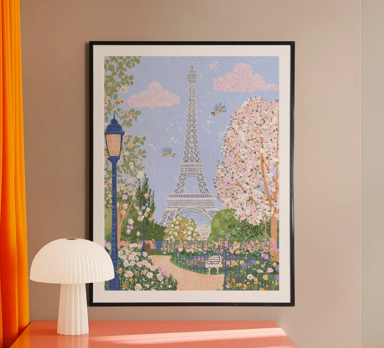 Poster di Parigi, Poster di viaggio di Parigi, Mercato dei fiori poster con telaio in legno da Gaia