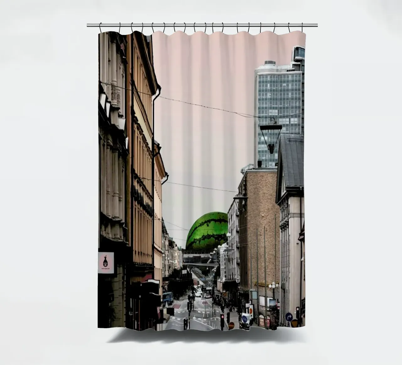 Götgatan shower curtain by Lemon-apes