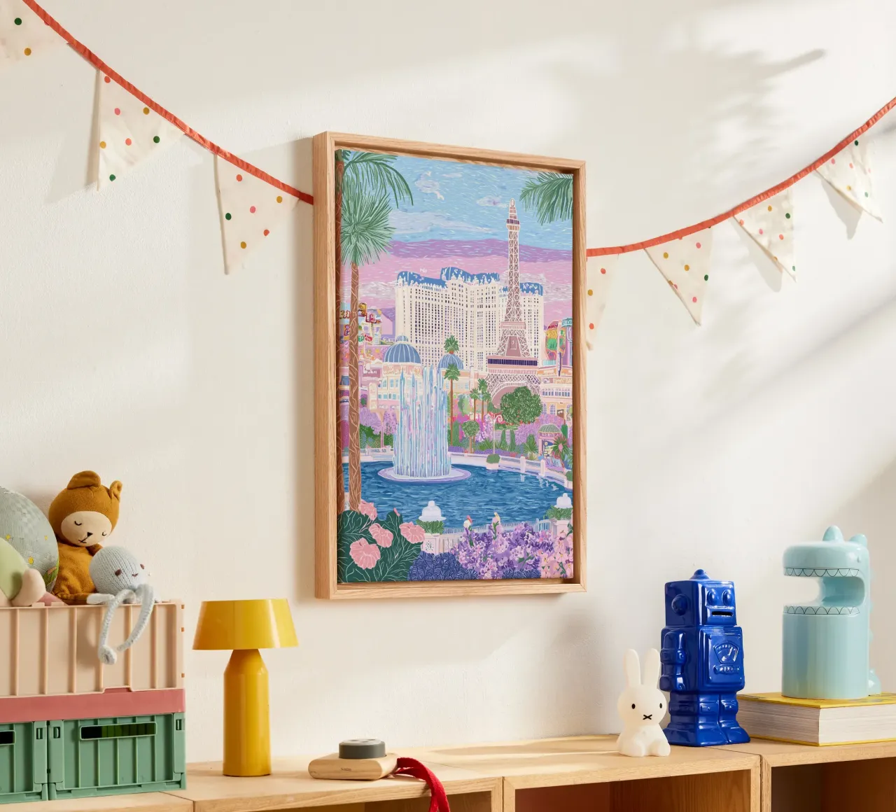 Las Vegas, Reisposter, Levendige Poster, Hippe Muurkunst canvas met Baklijst van Gaia