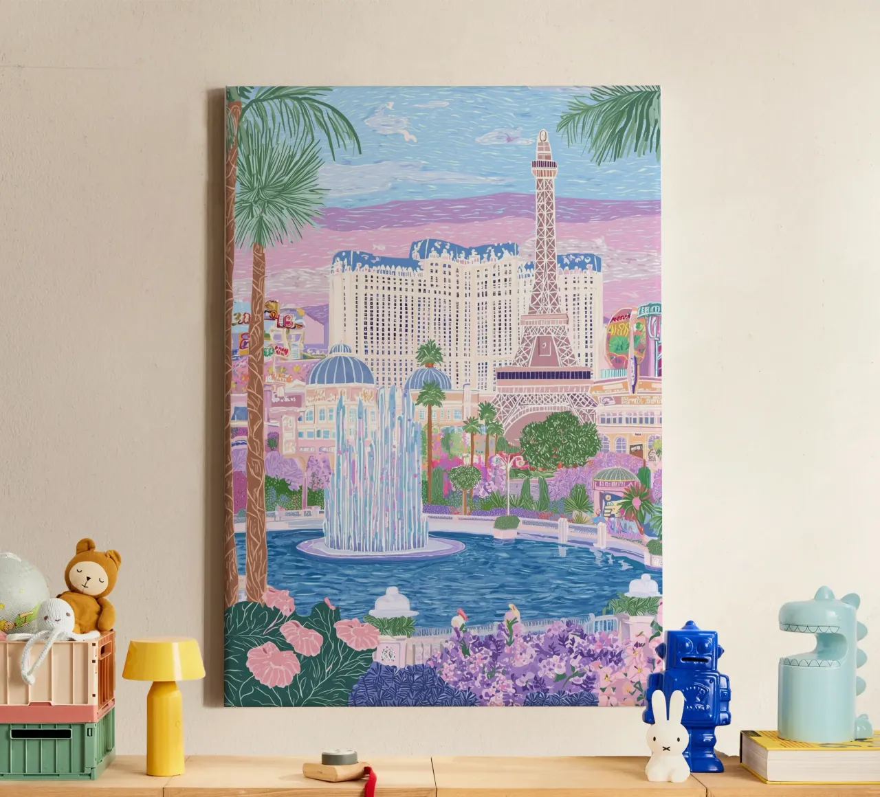 Las Vegas, Reisposter, Levendige Poster, Hippe Muurkunst canvas met Baklijst van Gaia