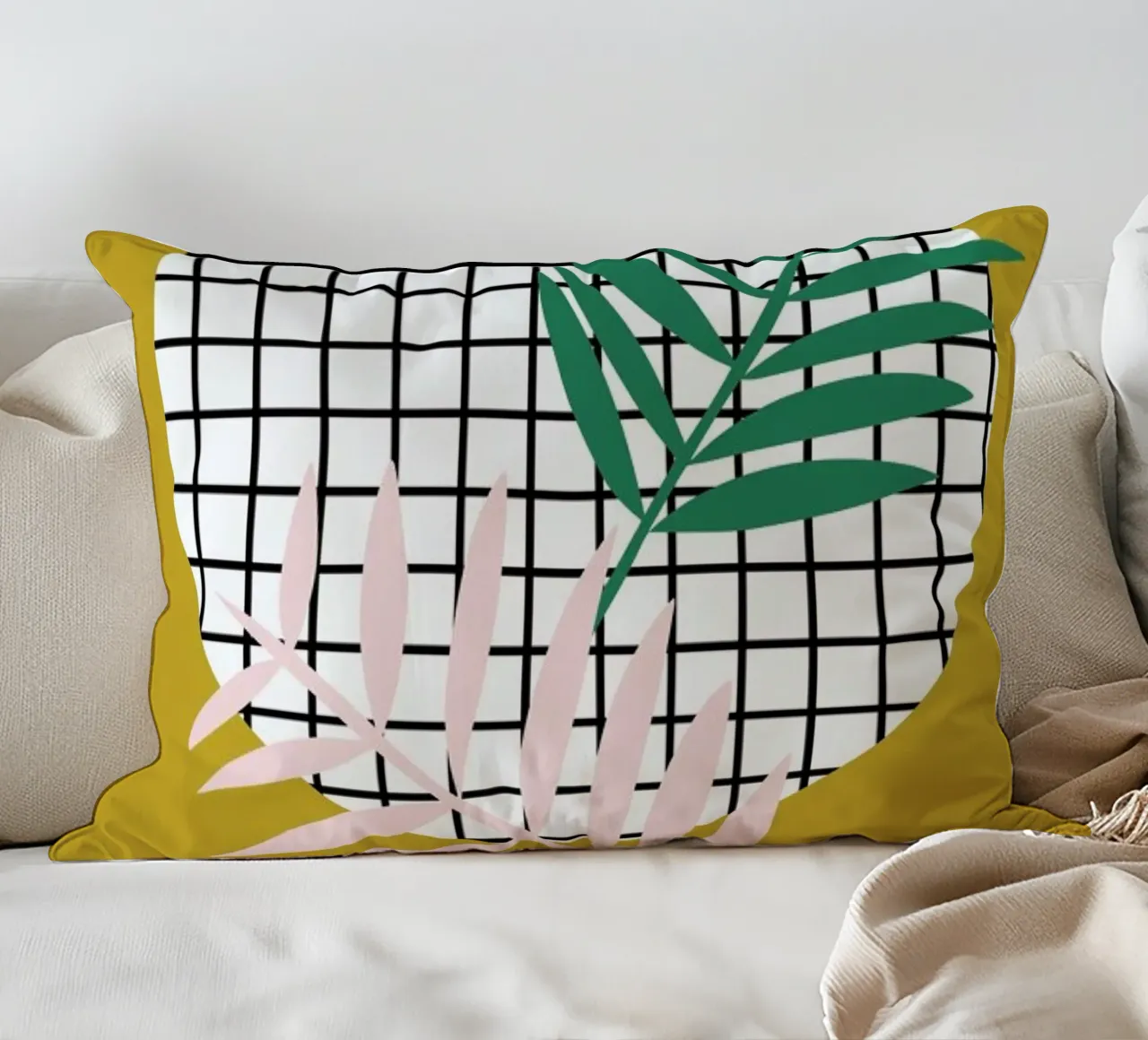 Palm Leaves in Mustard cuscino da Linda Gobeta