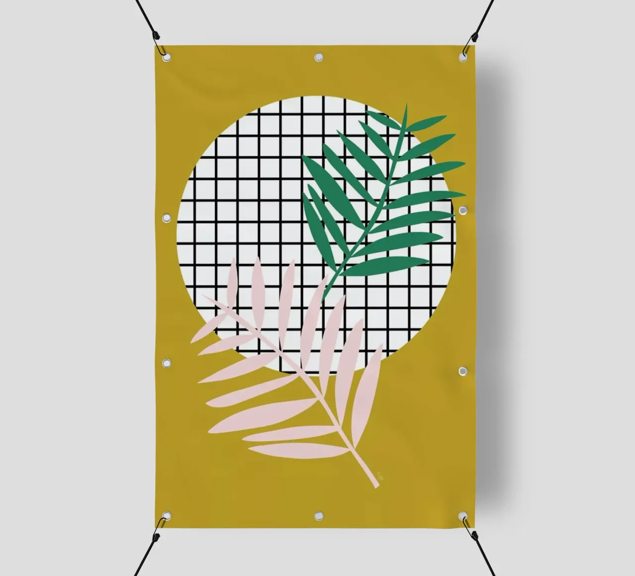 Palm Leaves in Mustard telo in pvc da Linda Gobeta