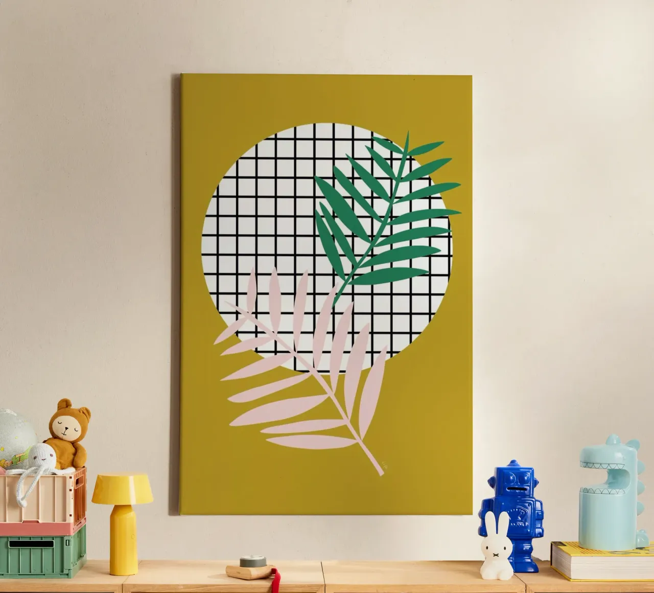 Palm Leaves in Mustard canvas van Linda Gobeta
