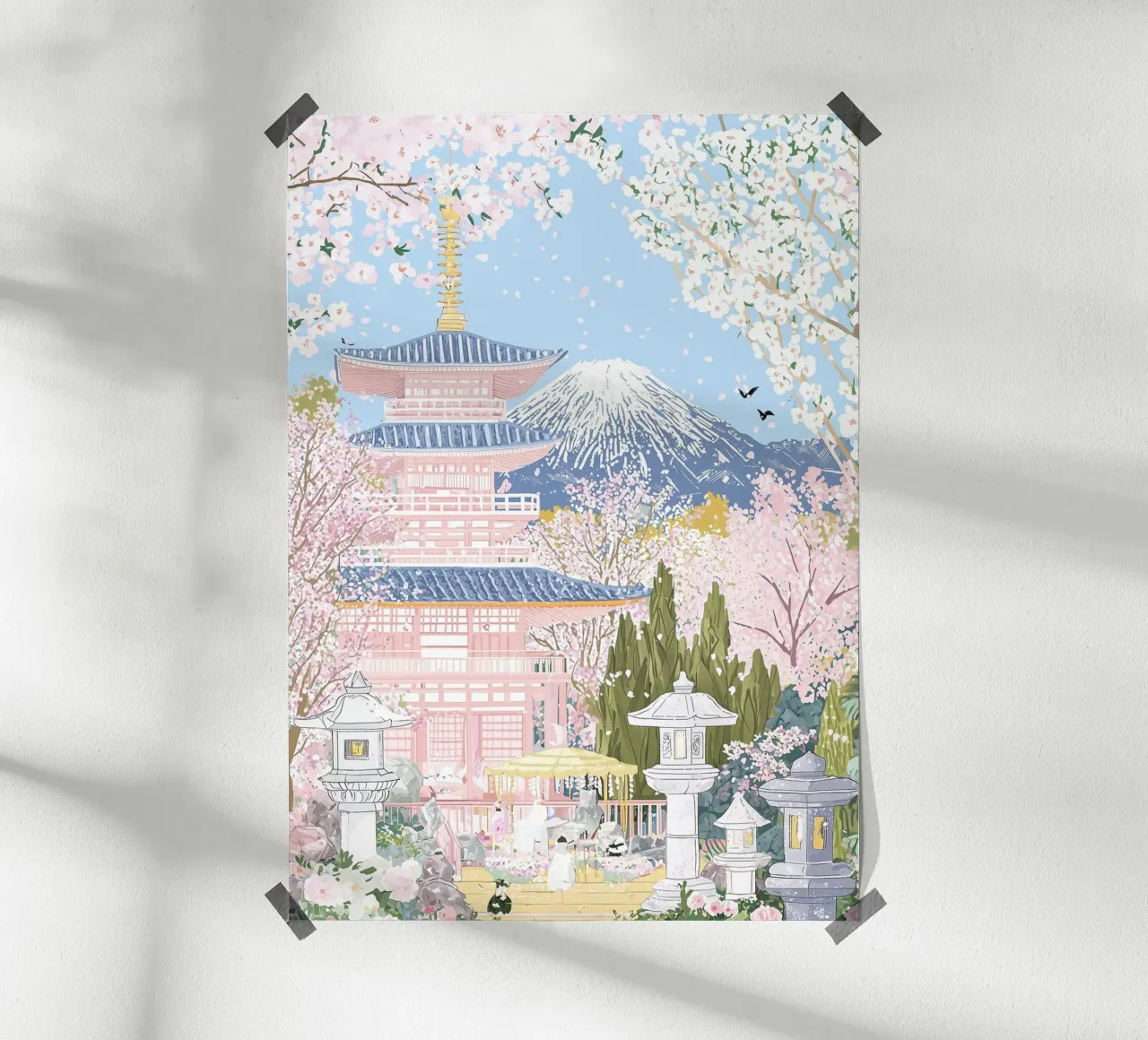 Kyoto Giappone, poster di viaggio, poster dei ciliegi in fiore poster con telaio in legno da Gaia